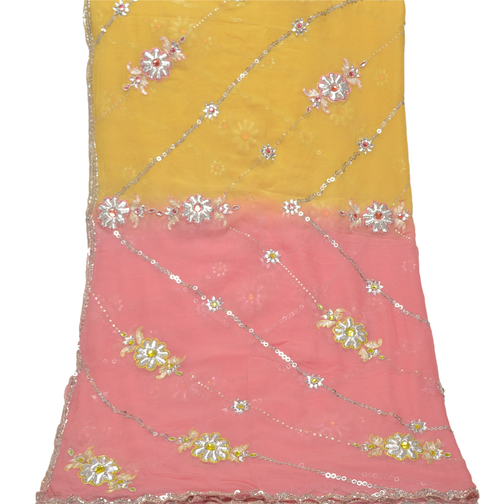 Sanskriti Vintage Dupatta Long Stole Pure Georgette Pink Hand Beaded Scarves