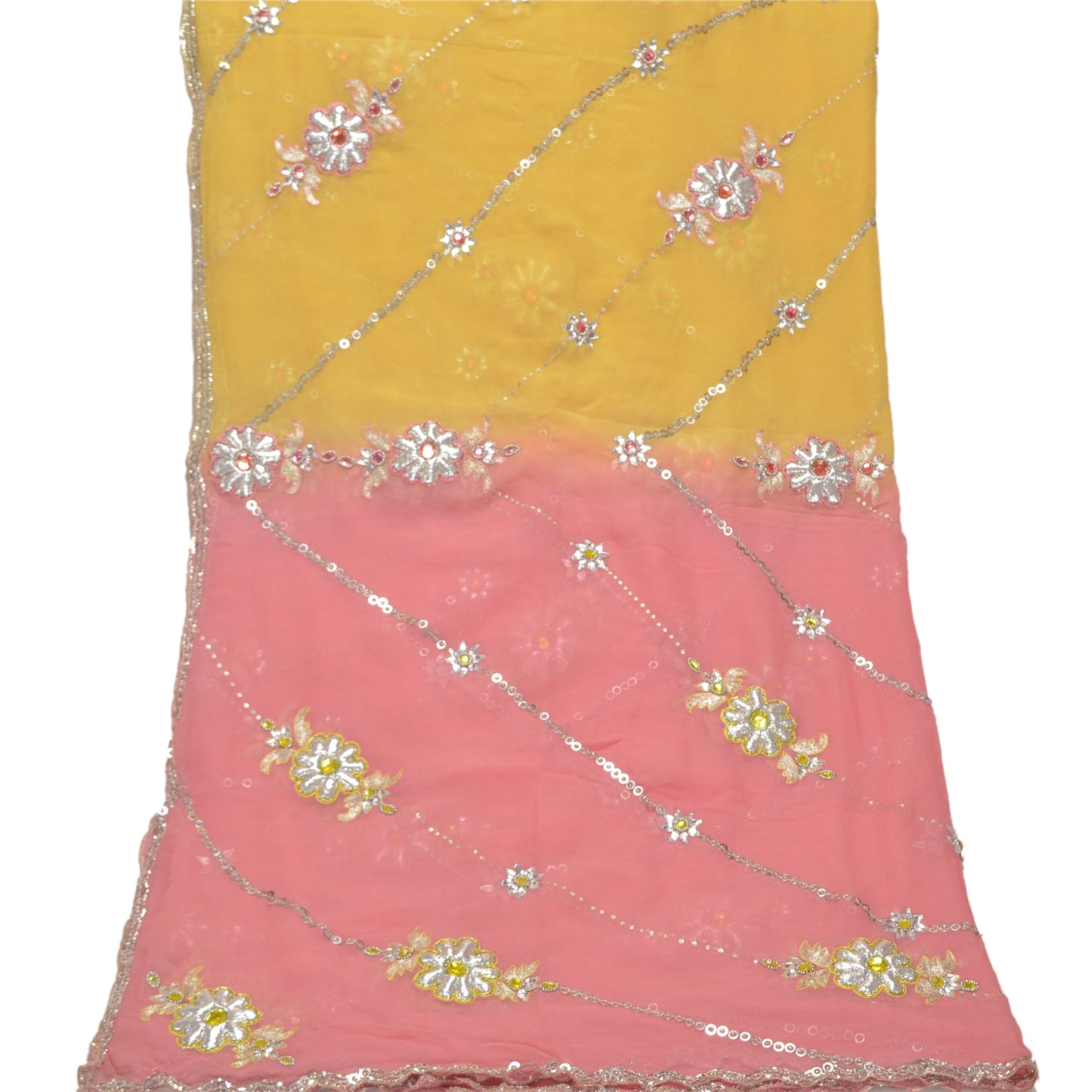 Sanskriti Vintage Dupatta Long Stole Pure Georgette Pink Hand Beaded Scarves