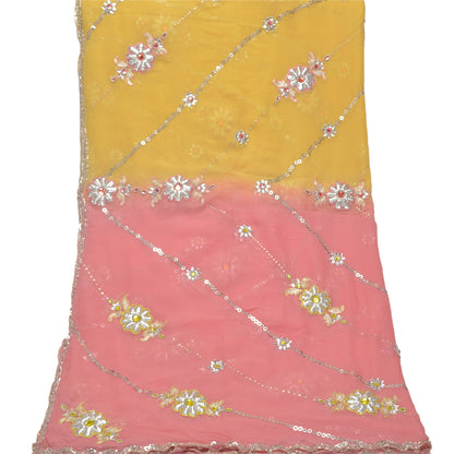 Sanskriti Vintage Dupatta Long Stole Pure Georgette Pink Hand Beaded Scarves