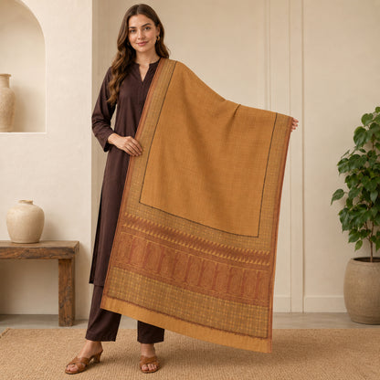 Sanskriti Vintage Geometric Print Pure Crepe Silk Dupatta Long Stole Brown Veil