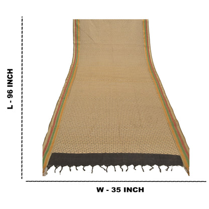 Sanskriti Vintage Hand Block Print-Woven Cotton Dupatta Cream Long Stole Veil