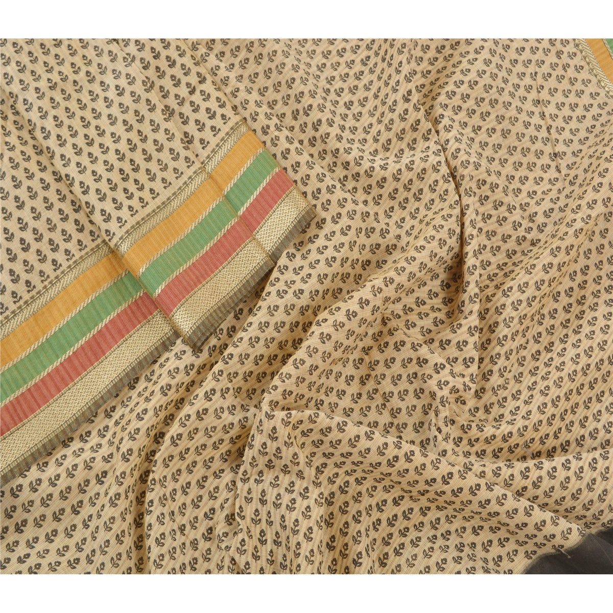 Sanskriti Vintage Hand Block Print-Woven Cotton Dupatta Cream Long Stole Veil