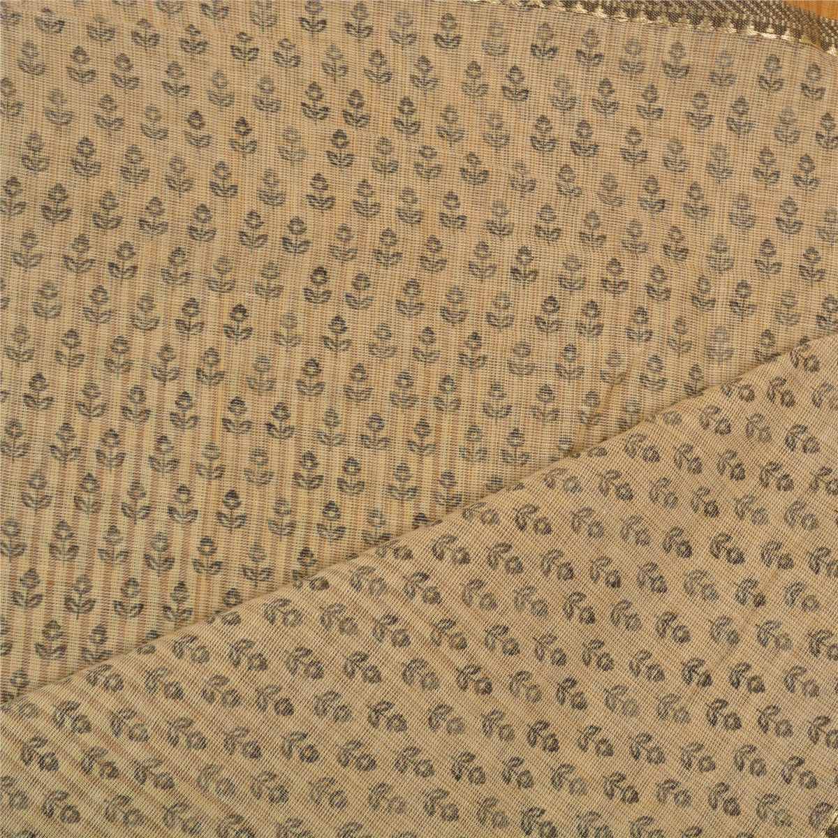 Sanskriti Vintage Hand Block Print-Woven Cotton Dupatta Cream Long Stole Veil
