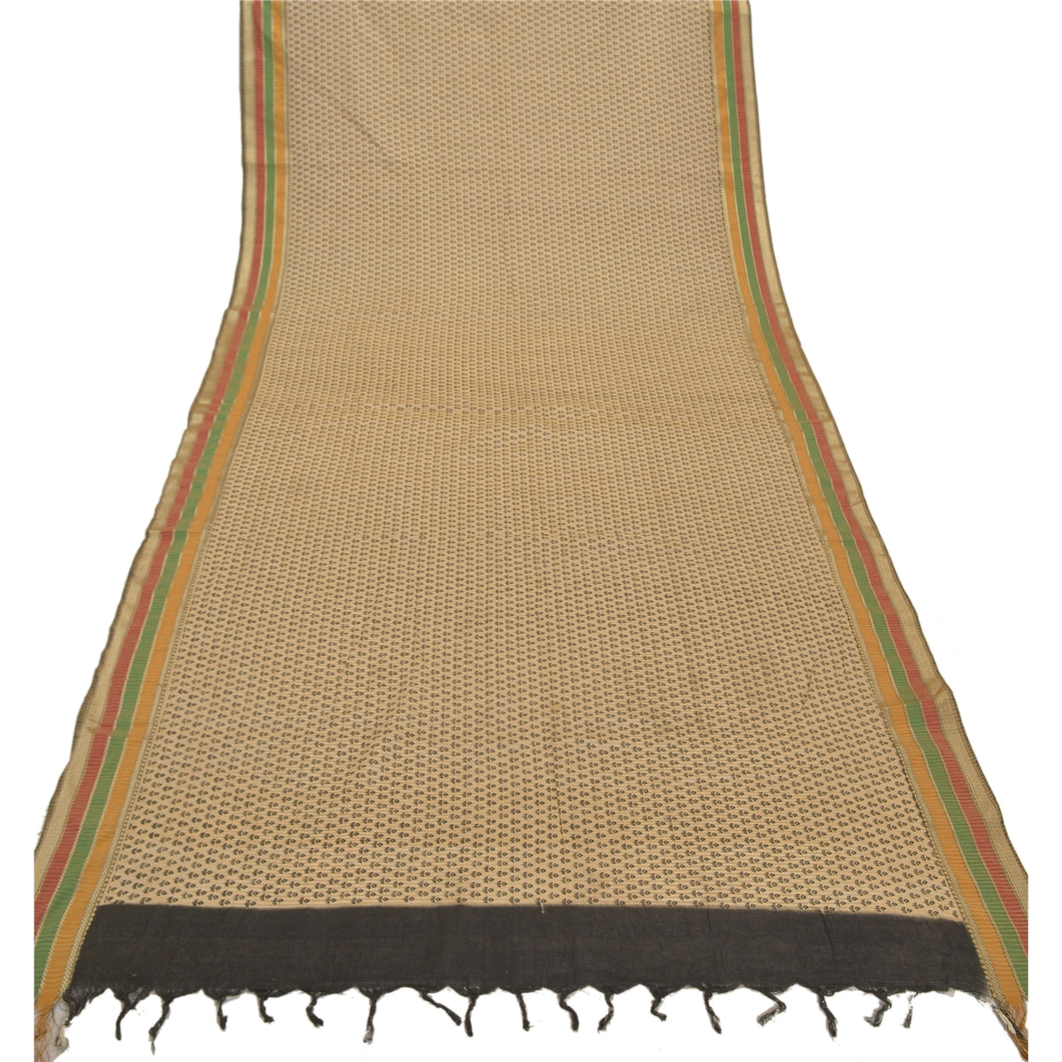 Sanskriti Vintage Hand Block Print-Woven Cotton Dupatta Cream Long Stole Veil