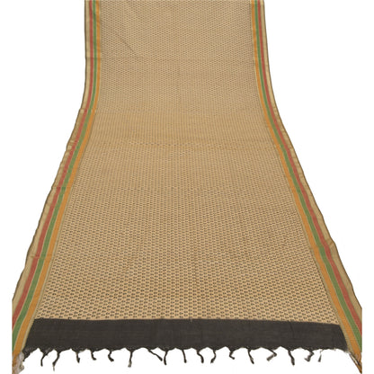 Sanskriti Vintage Hand Block Print-Woven Cotton Dupatta Cream Long Stole Veil