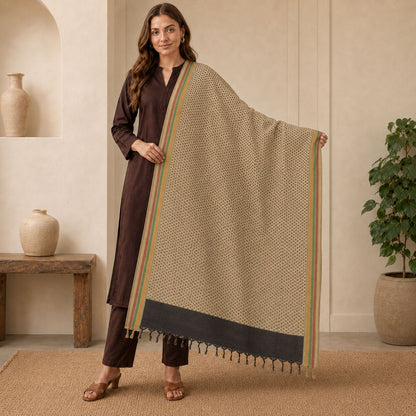 Sanskriti Vintage Hand Block Print-Woven Cotton Dupatta Cream Long Stole Veil