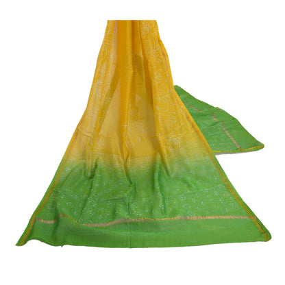 Sanskriti Vintage Pure Chanderi Hand Block Print Dupatta Stole Yellow Bagru Veil