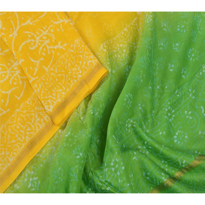 Sanskriti Vintage Pure Chanderi Hand Block Print Dupatta Stole Yellow Bagru Veil