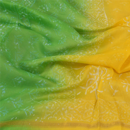 Sanskriti Vintage Pure Chanderi Hand Block Print Dupatta Stole Yellow Bagru Veil