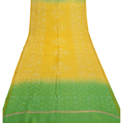 Sanskriti Vintage Pure Chanderi Hand Block Print Dupatta Stole Yellow Bagru Veil