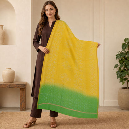 Sanskriti Vintage Pure Chanderi Hand Block Print Dupatta Stole Yellow Bagru Veil