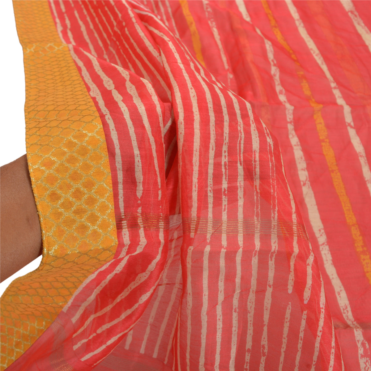 Sanskriti Vintage Chanderi Batik Print Dupatta Long Stole Red Hijab Indian Veil