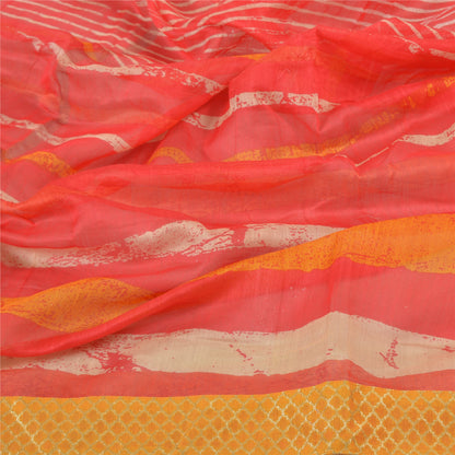 Sanskriti Vintage Chanderi Batik Print Dupatta Long Stole Red Hijab Indian Veil