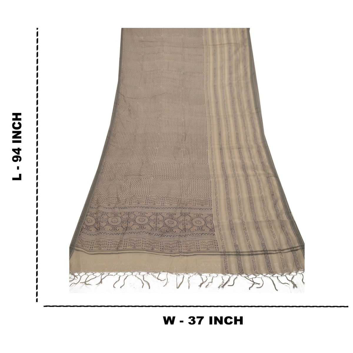 Sanskriti Vintage Hand Block Print Chanderi Dupatta Indian Stole Pale Cream Veil