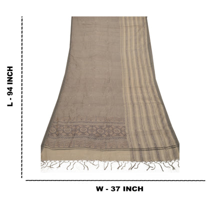 Sanskriti Vintage Hand Block Print Chanderi Dupatta Indian Stole Pale Cream Veil