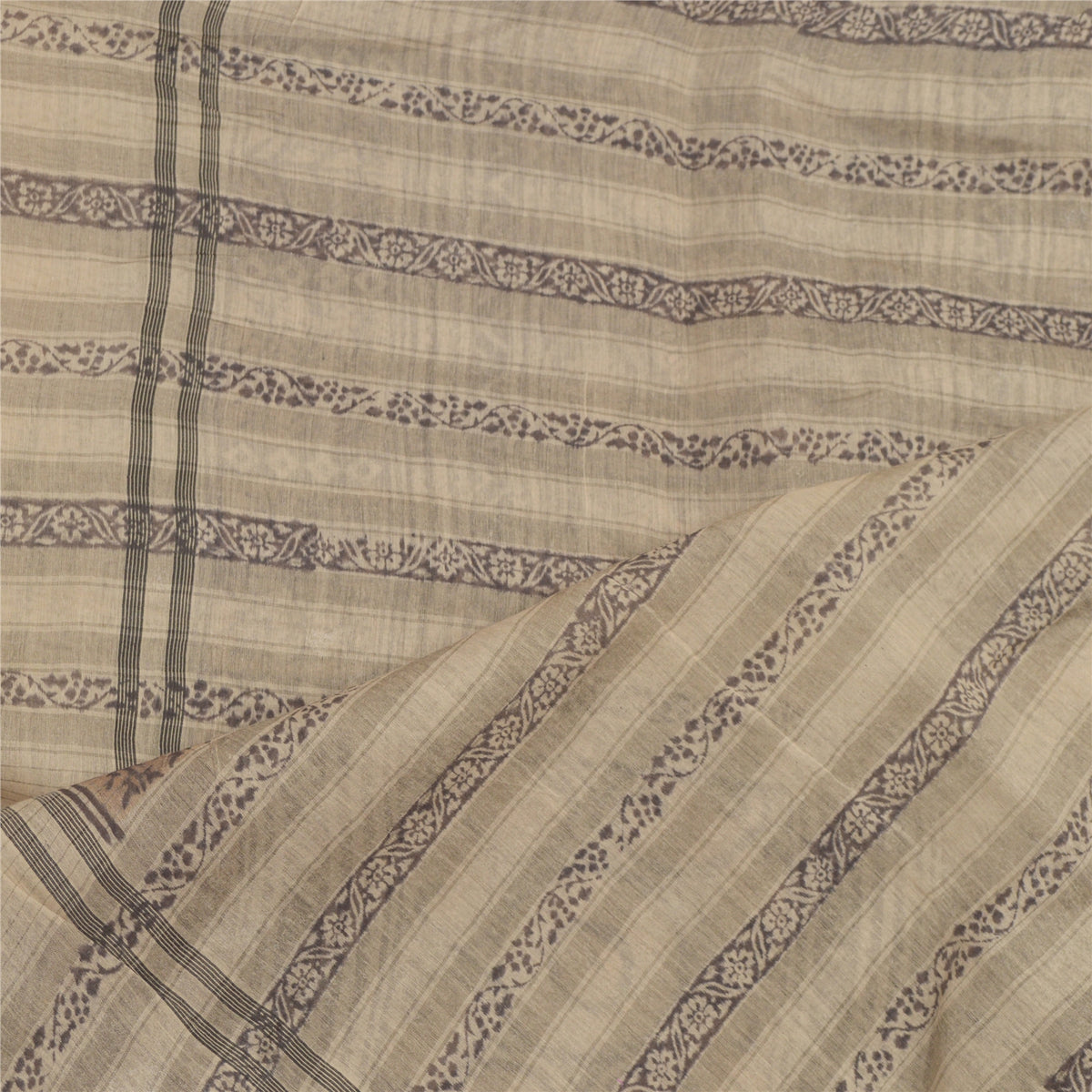 Sanskriti Vintage Hand Block Print Chanderi Dupatta Indian Stole Pale Cream Veil