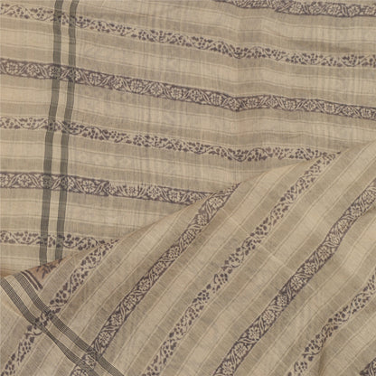 Sanskriti Vintage Hand Block Print Chanderi Dupatta Indian Stole Pale Cream Veil
