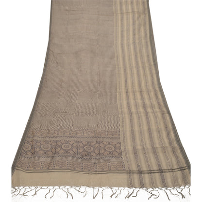 Sanskriti Vintage Hand Block Print Chanderi Dupatta Indian Stole Pale Cream Veil