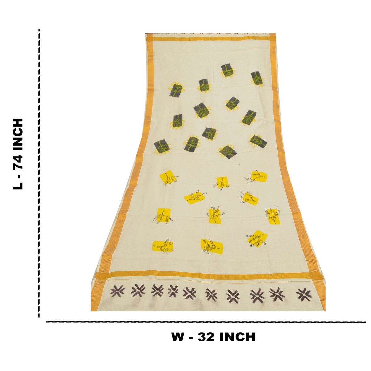 Sanskriti Vintage Hand-Painted Cotton Dupatta Long Stole Off-White Wrap Veil