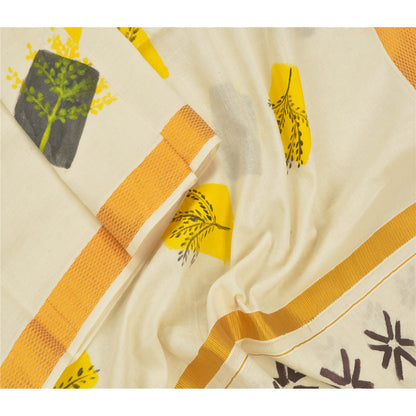 Sanskriti Vintage Hand-Painted Cotton Dupatta Long Stole Off-White Wrap Veil