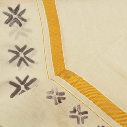 Sanskriti Vintage Hand-Painted Cotton Dupatta Long Stole Off-White Wrap Veil