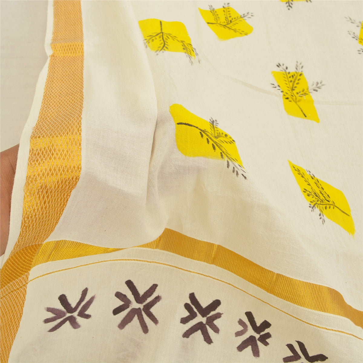 Sanskriti Vintage Hand-Painted Cotton Dupatta Long Stole Off-White Wrap Veil