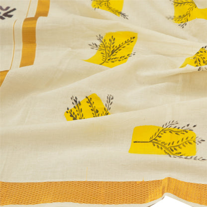 Sanskriti Vintage Hand-Painted Cotton Dupatta Long Stole Off-White Wrap Veil