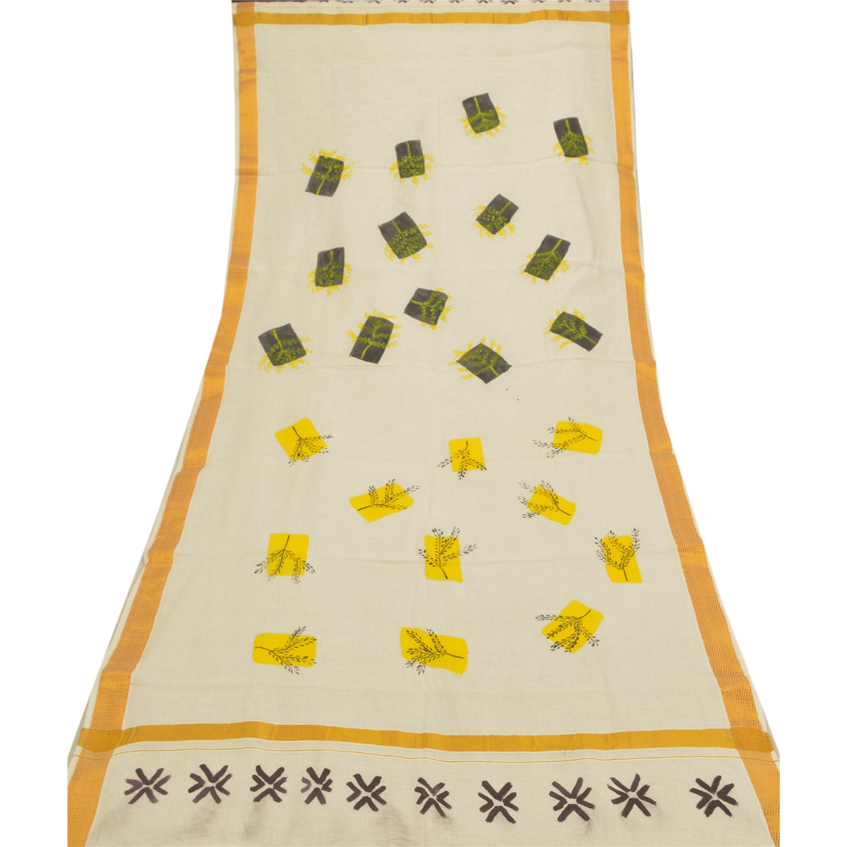 Sanskriti Vintage Hand-Painted Cotton Dupatta Long Stole Off-White Wrap Veil