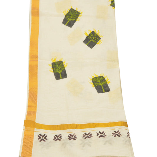 Sanskriti Vintage Hand-Painted Cotton Dupatta Long Stole Off-White Wrap Veil