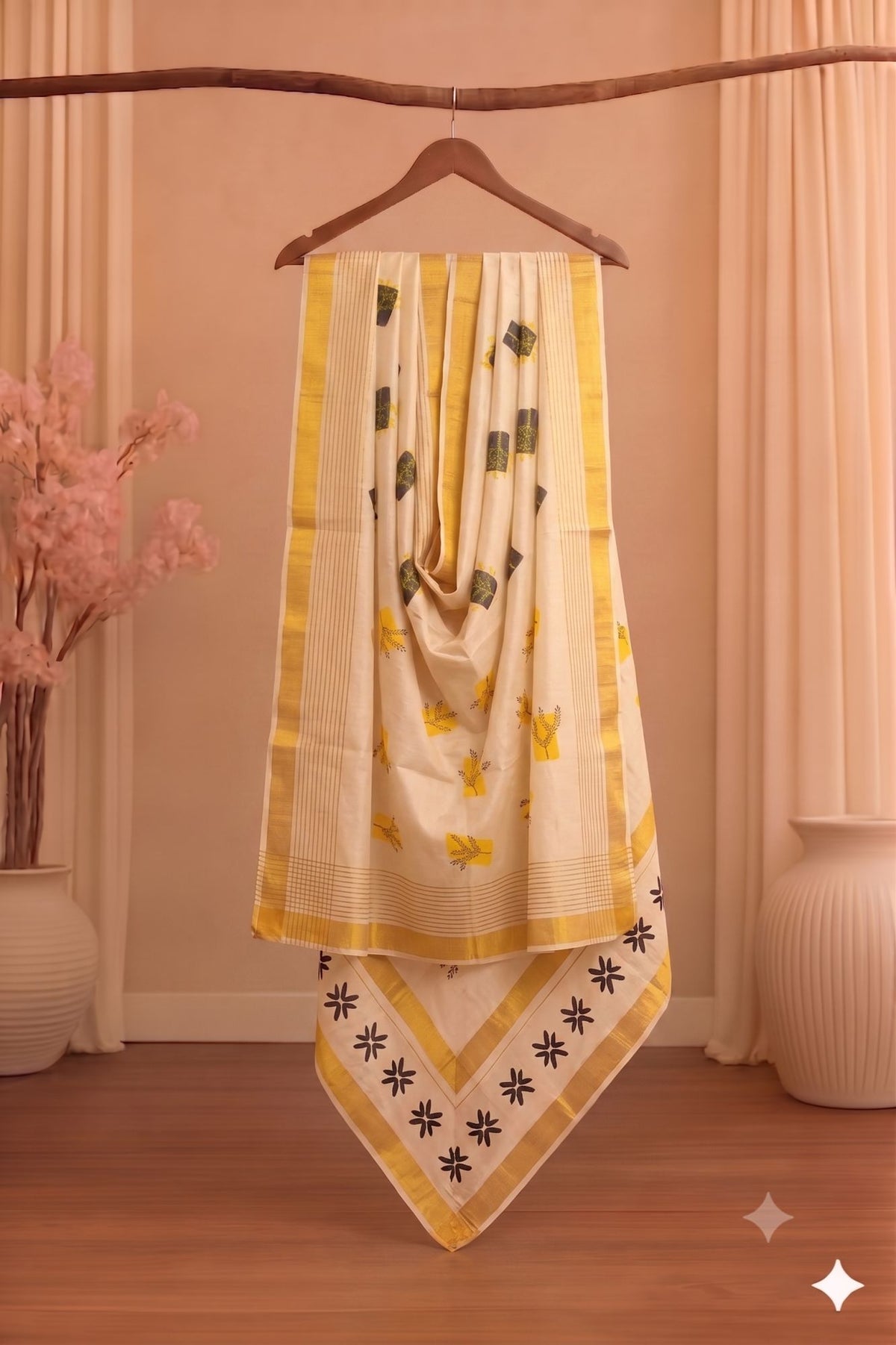 Sanskriti Vintage Hand-Painted Cotton Dupatta Long Stole Off-White Wrap Veil
