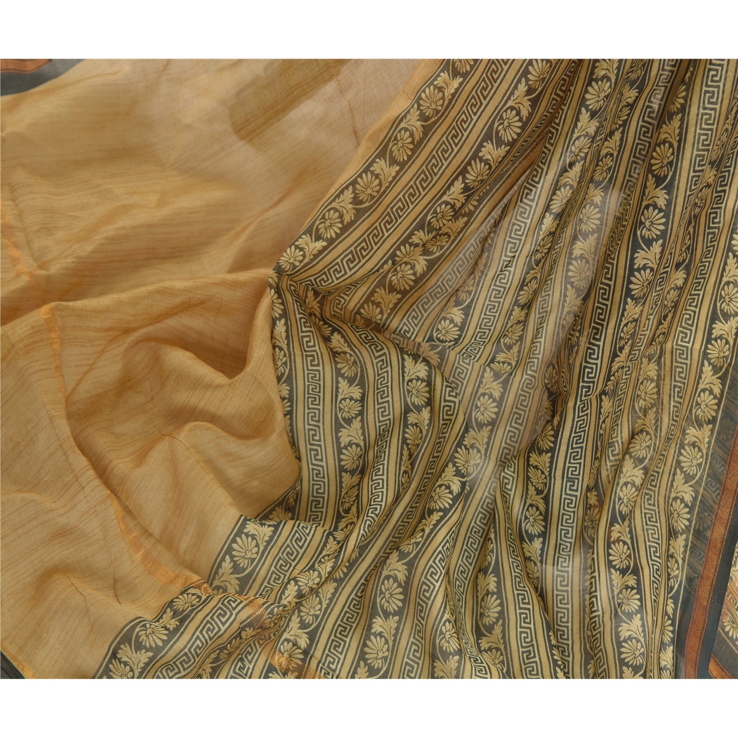 Sanskriti Vintage Dupatta Long Stole 100% Pure Silk Brown Printed Wrap Scarves