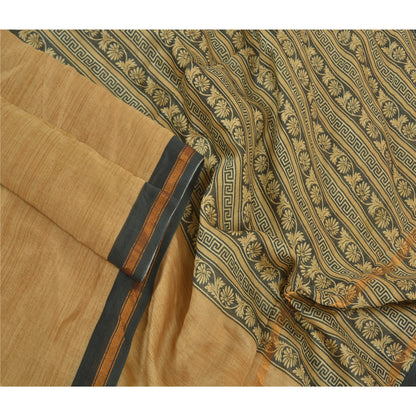 Sanskriti Vintage Dupatta Long Stole 100% Pure Silk Brown Printed Wrap Scarves