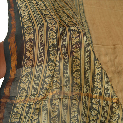 Sanskriti Vintage Dupatta Long Stole 100% Pure Silk Brown Printed Wrap Scarves