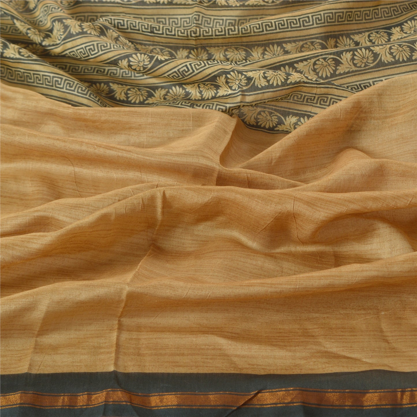 Sanskriti Vintage Dupatta Long Stole 100% Pure Silk Brown Printed Wrap Scarves