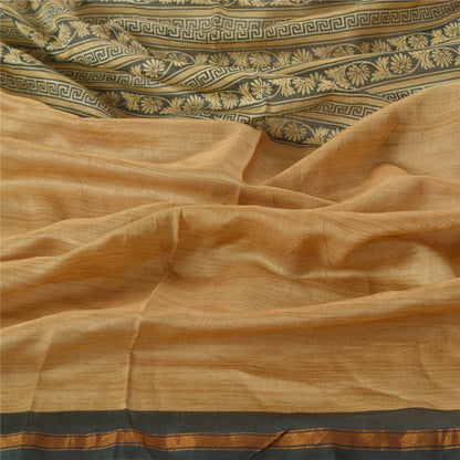 Sanskriti Vintage Dupatta Long Stole 100% Pure Silk Brown Printed Wrap Scarves