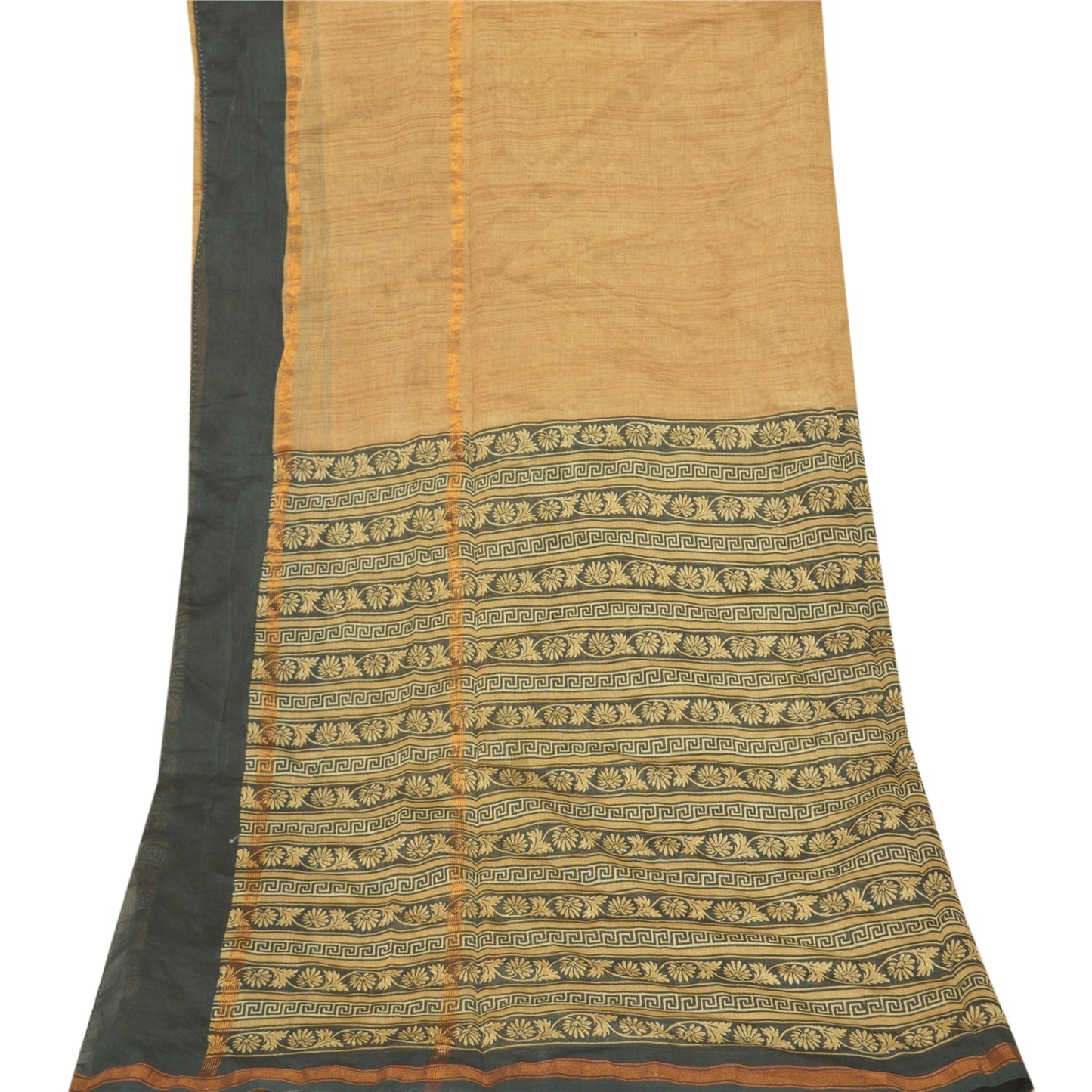 Sanskriti Vintage Dupatta Long Stole 100% Pure Silk Brown Printed Wrap Scarves