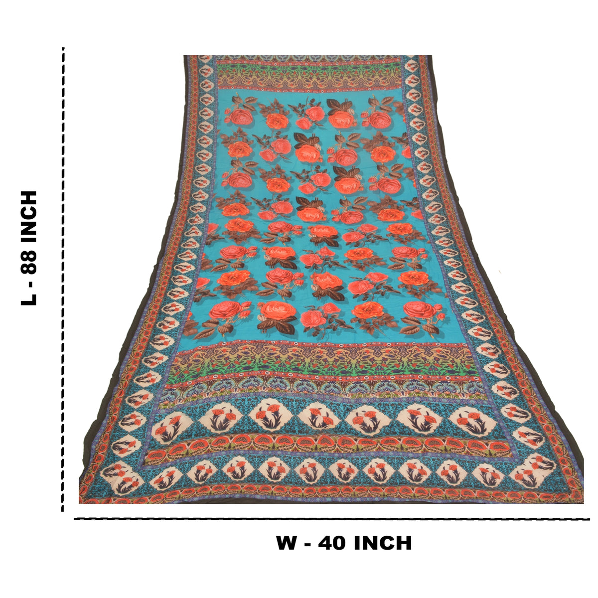 Sanskriti Vintage Floral Print Georgette Dupatta Long Stole Hijab Blue Wrap Veil