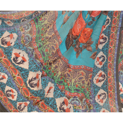 Sanskriti Vintage Floral Print Georgette Dupatta Long Stole Hijab Blue Wrap Veil