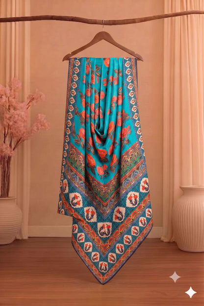 Sanskriti Vintage Floral Print Georgette Dupatta Long Stole Hijab Blue Wrap Veil