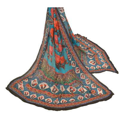 Sanskriti Vintage Floral Print Georgette Dupatta Long Stole Hijab Blue Wrap Veil