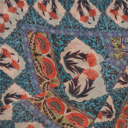 Sanskriti Vintage Floral Print Georgette Dupatta Long Stole Hijab Blue Wrap Veil