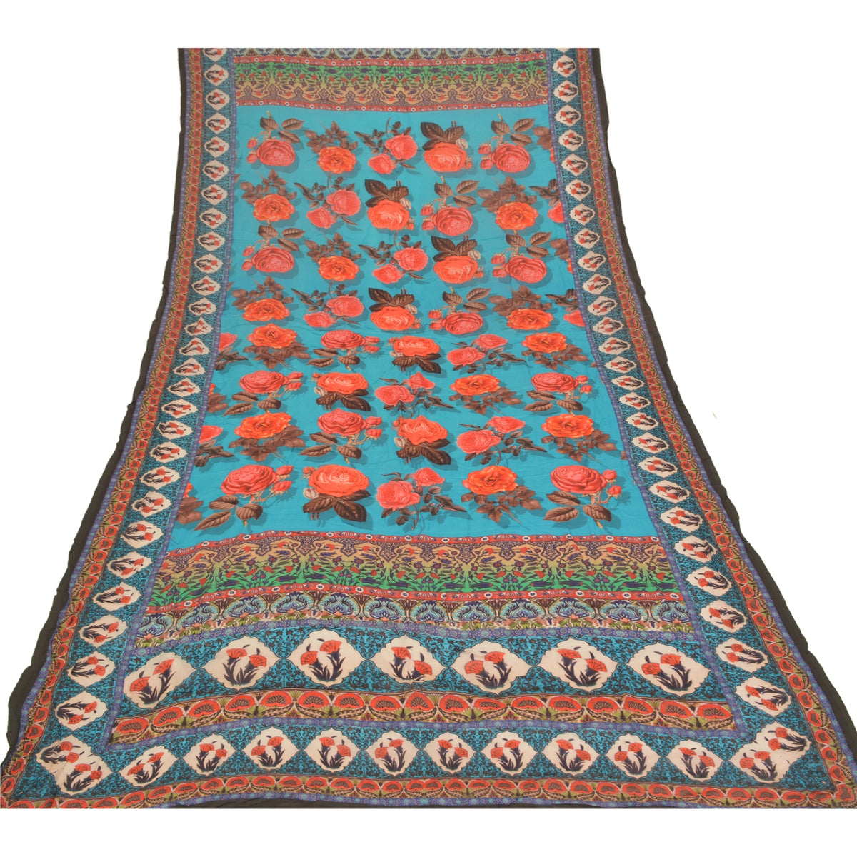 Sanskriti Vintage Floral Print Georgette Dupatta Long Stole Hijab Blue Wrap Veil