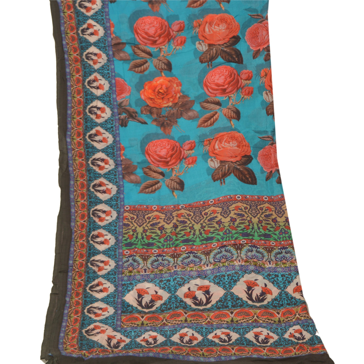 Sanskriti Vintage Floral Print Georgette Dupatta Long Stole Hijab Blue Wrap Veil