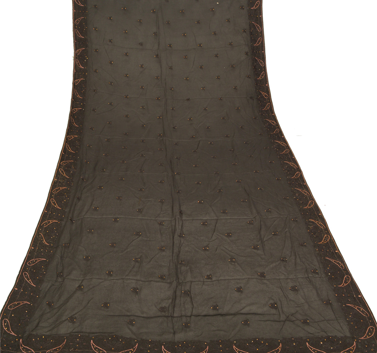 Sanskriti Vintage Embroidered Georgette Dupatta Long Stole Black Wrap Soft Veil