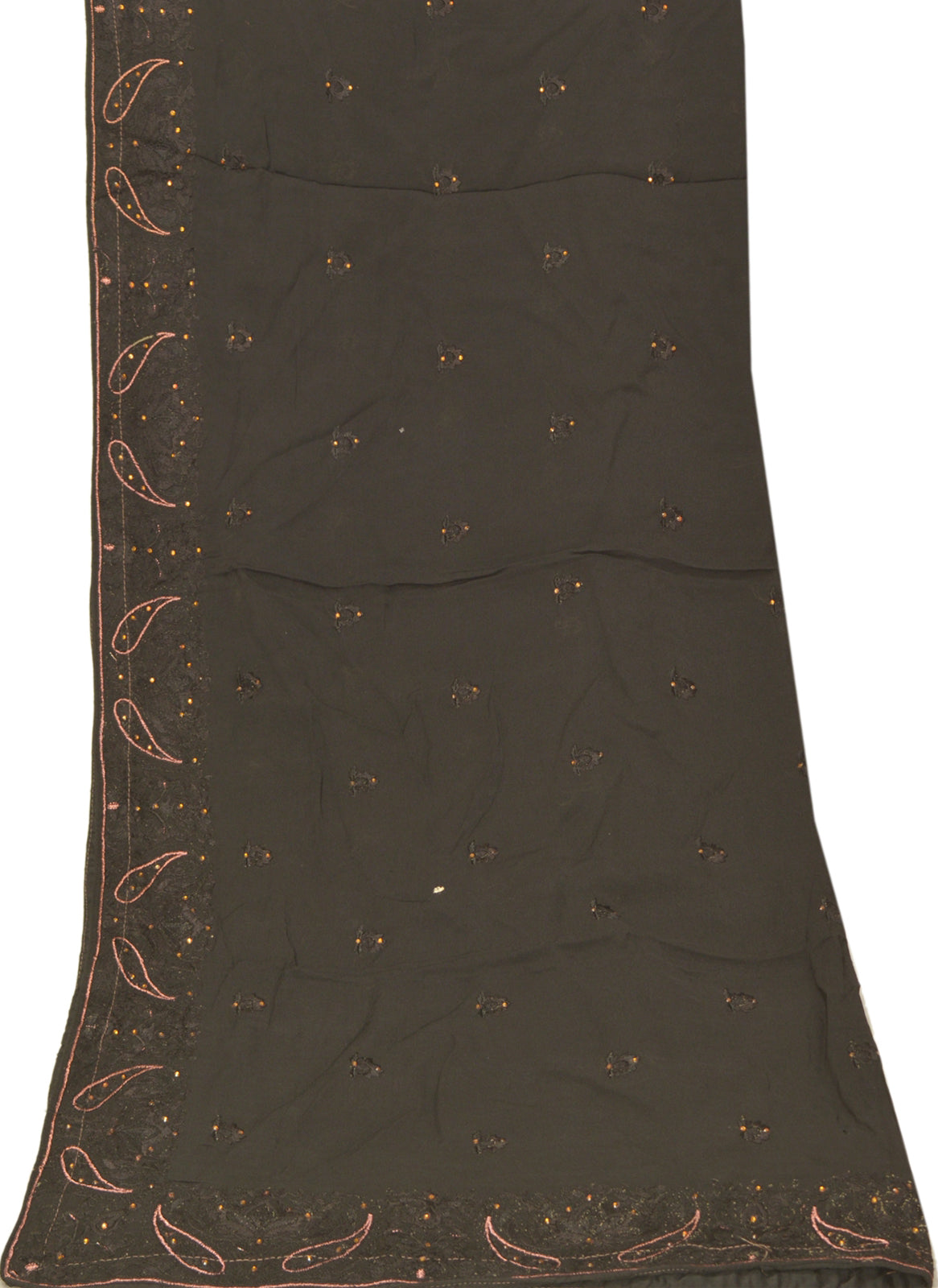 Sanskriti Vintage Embroidered Georgette Dupatta Long Stole Black Wrap Soft Veil