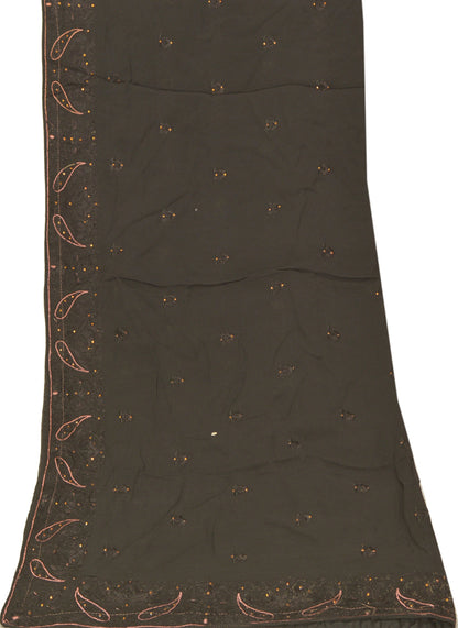 Sanskriti Vintage Embroidered Georgette Dupatta Long Stole Black Wrap Soft Veil