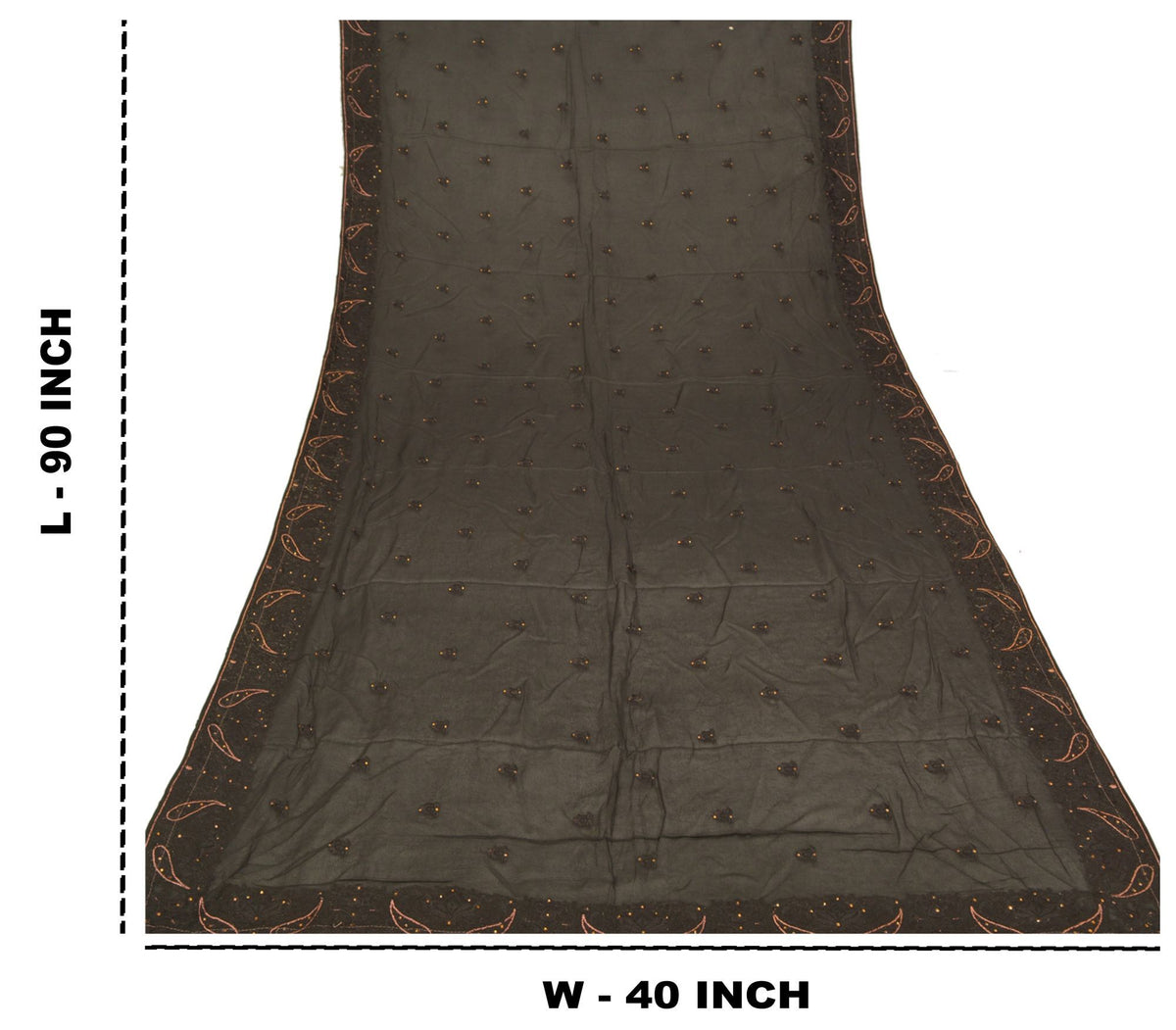 Sanskriti Vintage Embroidered Georgette Dupatta Long Stole Black Wrap Soft Veil