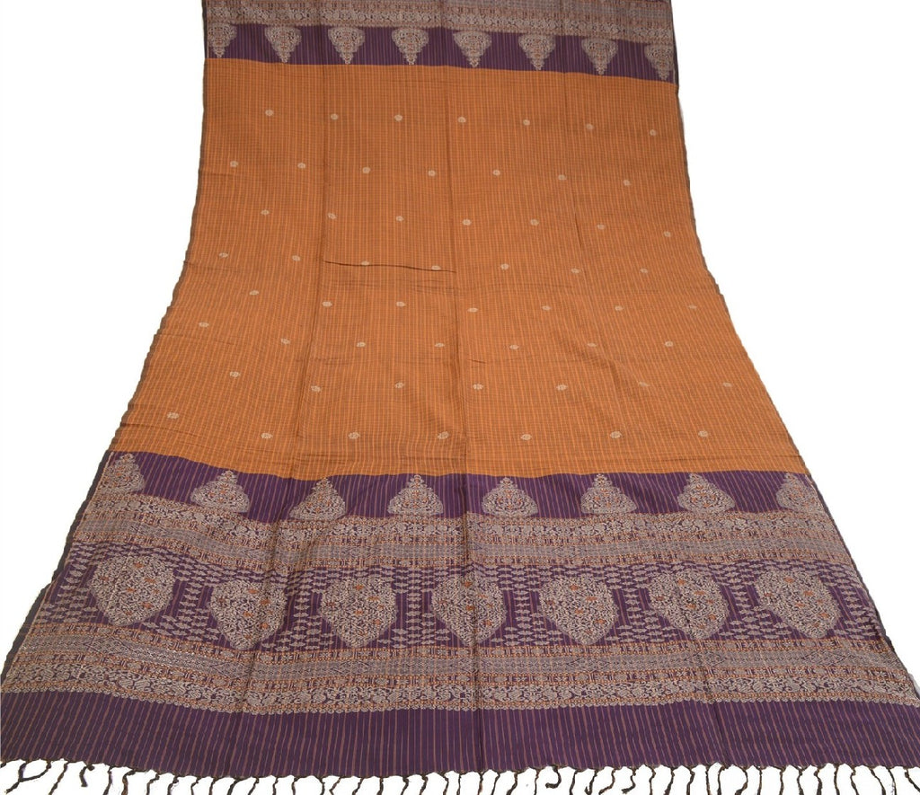 Sanskriti Vintage Dupatta Long Stole Pure Silk Saffron Woven Soft Wrap Hijab