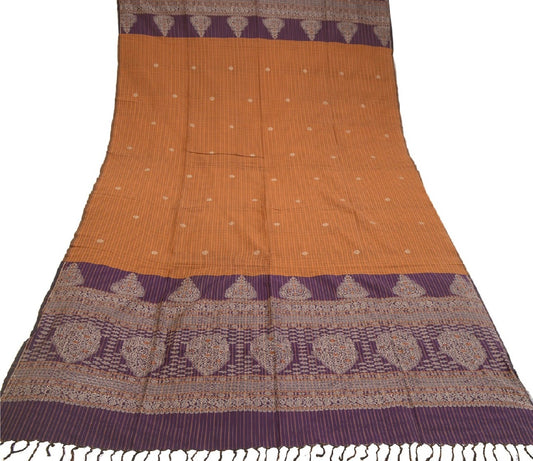 Sanskriti Vintage Dupatta Long Stole Pure Silk Saffron Woven Soft Wrap Hijab