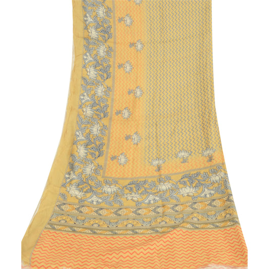 Sanskriti Vintage Dupatta Long Stole Pure Silk Mustard Hijab Hand Block Printed
